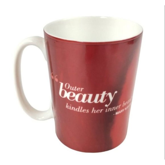 Mary Kay Ash Inner Beauty Quote Red Porcelain Ceramic Coffee Mug and Plate Set - Picture 4 of 8
